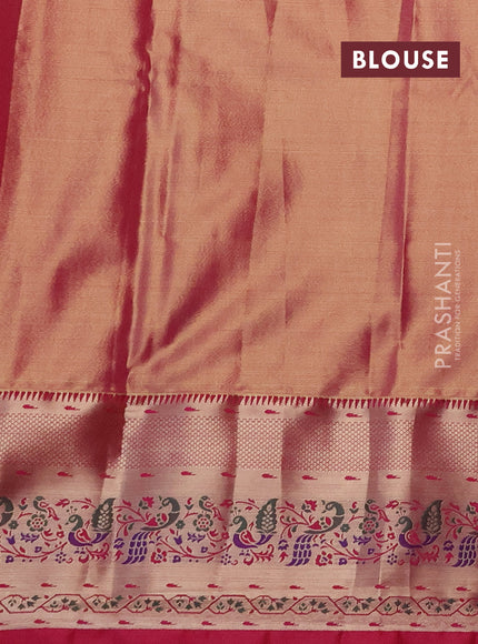 Tissue paithani silk saree green and pink with allover silver zari woven brocade weaves and zari woven paithani style border