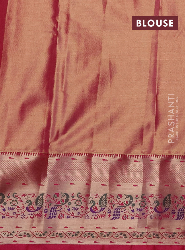 Tissue paithani silk saree green and pink with allover silver zari woven brocade weaves and zari woven paithani style border