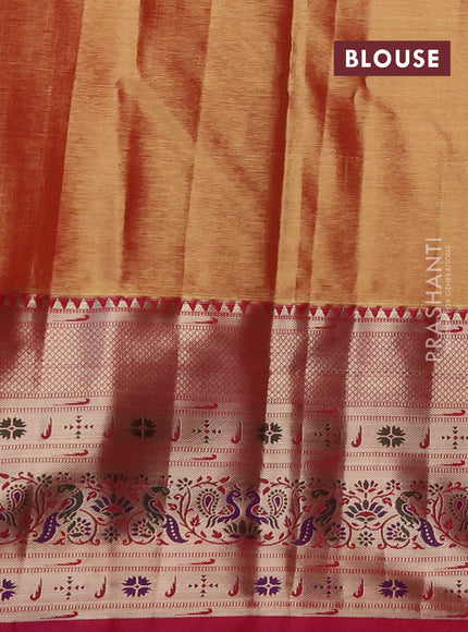 Tissue paithani silk saree cream and pink with allover zari woven brocade weaves and long zari woven paithani style border