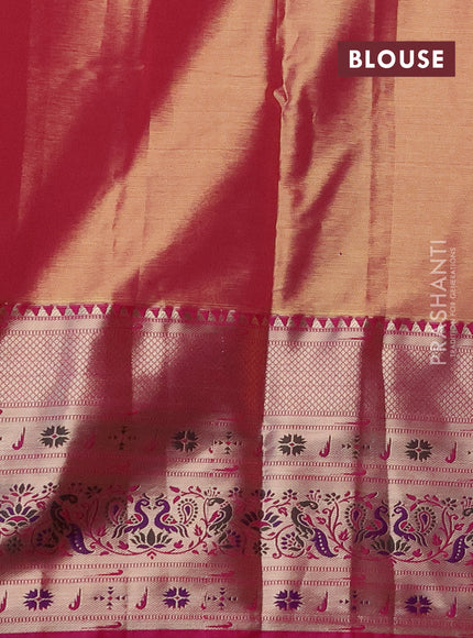 Tissue paithani silk saree yellow and pink with allover zari woven brocade weaves and long zari woven paithani style border
