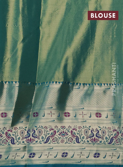 Tissue paithani silk saree sandal and teal green with allover zari woven brocade weaves and long zari woven paithani style border