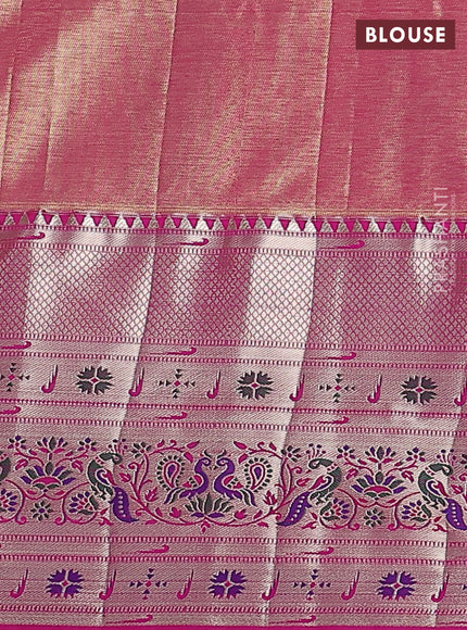 Tissue paithani silk saree gold and pink with allover zari woven brocade weaves and long zari woven paithani style border
