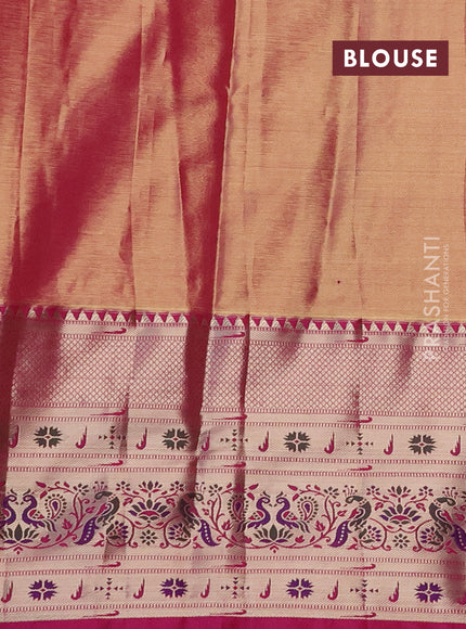Tissue paithani silk saree blue and pink with allover silver zari woven brocade weaves and long zari woven paithani style border