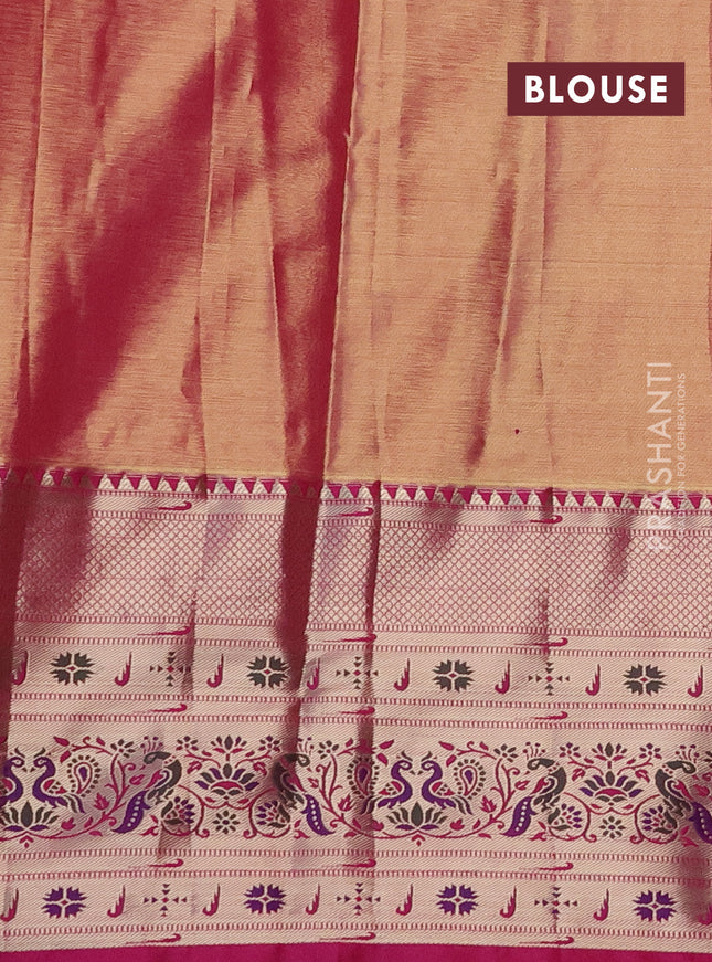 Tissue paithani silk saree blue and pink with allover silver zari woven brocade weaves and long zari woven paithani style border