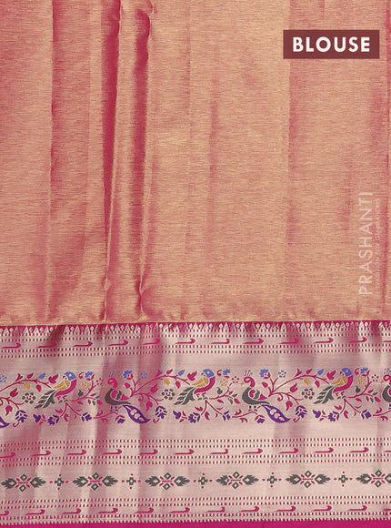 Tissue paithani silk saree teal shade and pink with allover zari woven brocade weaves and zari woven paithani style border