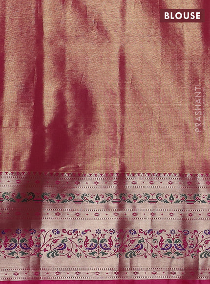 Tissue paithani silk saree teal shade and pink with allover zari woven brocade weaves and zari woven paithani style border