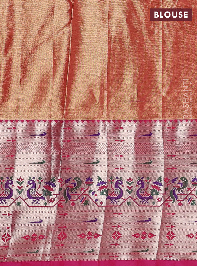 Tissue paithani silk saree light green and pink with allover silver zari woven brocade weaves and long zari woven paithani style border