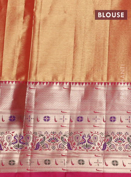 Tissue paithani silk saree pastel green and pink with allover silver zari woven brocade weaves and long zari woven paithani style border