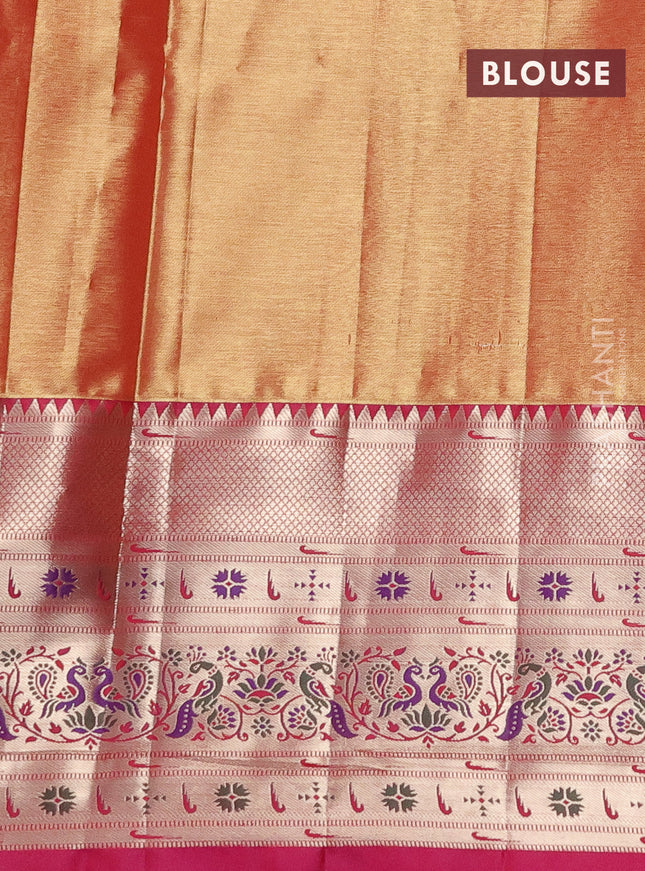 Tissue paithani silk saree pastel green and pink with allover silver zari woven brocade weaves and long zari woven paithani style border