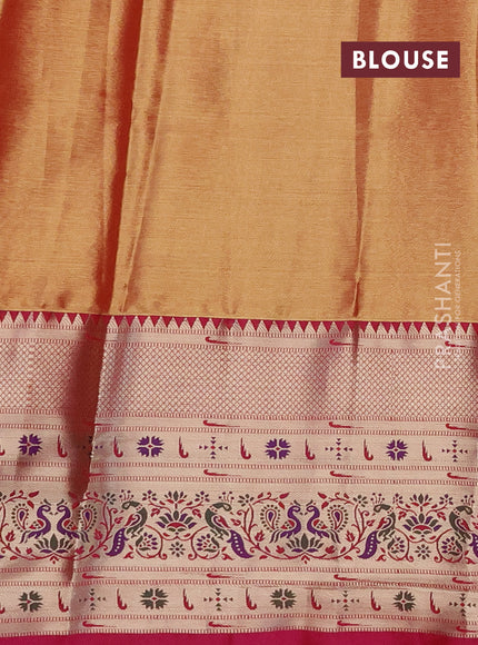 Tissue paithani silk saree light green and pink with allover silver zari woven brocade weaves and long zari woven paithani style border