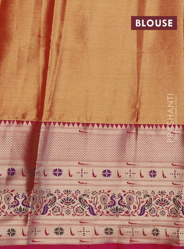 Tissue paithani silk saree light green and pink with allover silver zari woven brocade weaves and long zari woven paithani style border