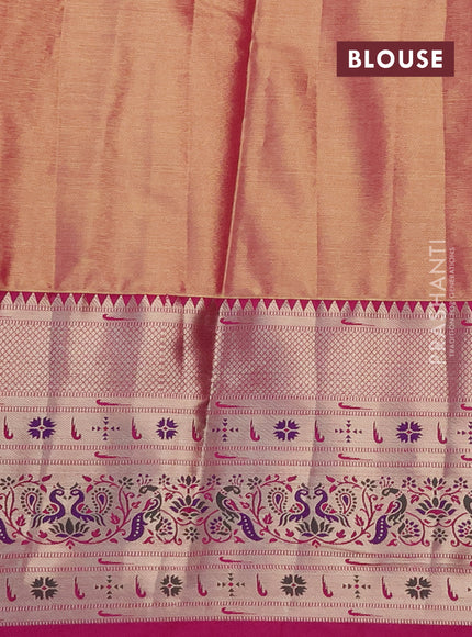 Tissue paithani silk saree dual shade of pastel lavender and pink with allover silver zari woven brocade weaves and long zari woven paithani style border