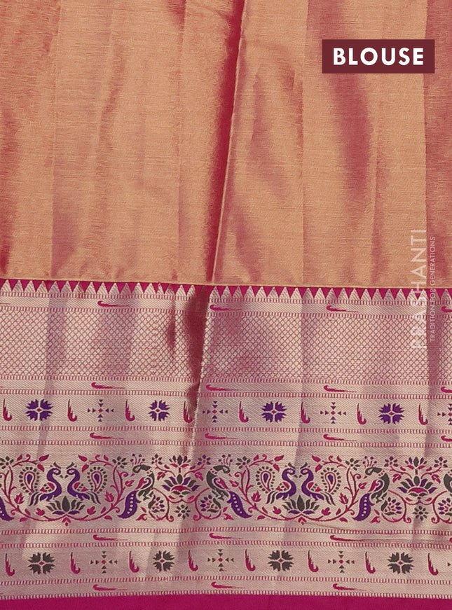 Tissue paithani silk saree dual shade of pastel lavender and pink with allover silver zari woven brocade weaves and long zari woven paithani style border