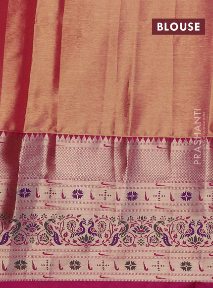 Tissue paithani silk saree mustard yellow and pink with allover silver zari woven brocade weaves and long zari woven paithani style border