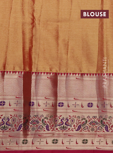 Tissue paithani silk saree light green and pink with allover silver zari woven brocade weaves and long zari woven paithani style border