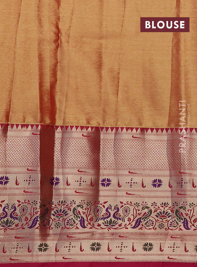 Tissue paithani silk saree light green and pink with allover silver zari woven brocade weaves and long zari woven paithani style border