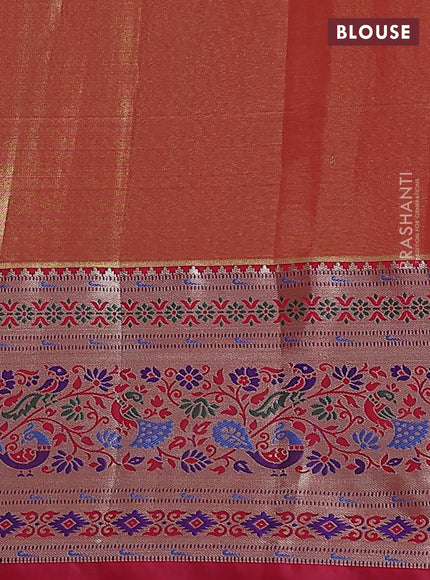 Tissue paithani silk saree gold and pink with allover silver zari woven brocade weaves and zari woven paithani style border