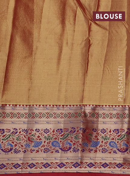 Tissue paithani silk saree light green and pink with allover silver zari woven brocade weaves and zari woven paithani style border