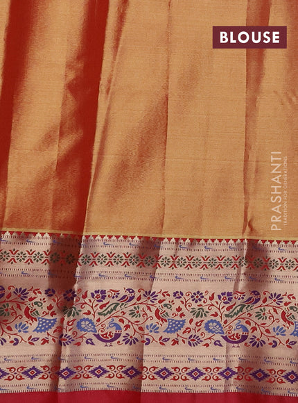 Tissue paithani silk saree yellow and red with allover silver zari woven brocade weaves and zari woven paithani style border