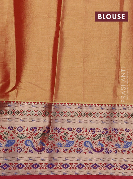 Tissue paithani silk saree mild lavender and reddish pink with allover silver zari woven brocade weaves and zari woven paithani style border