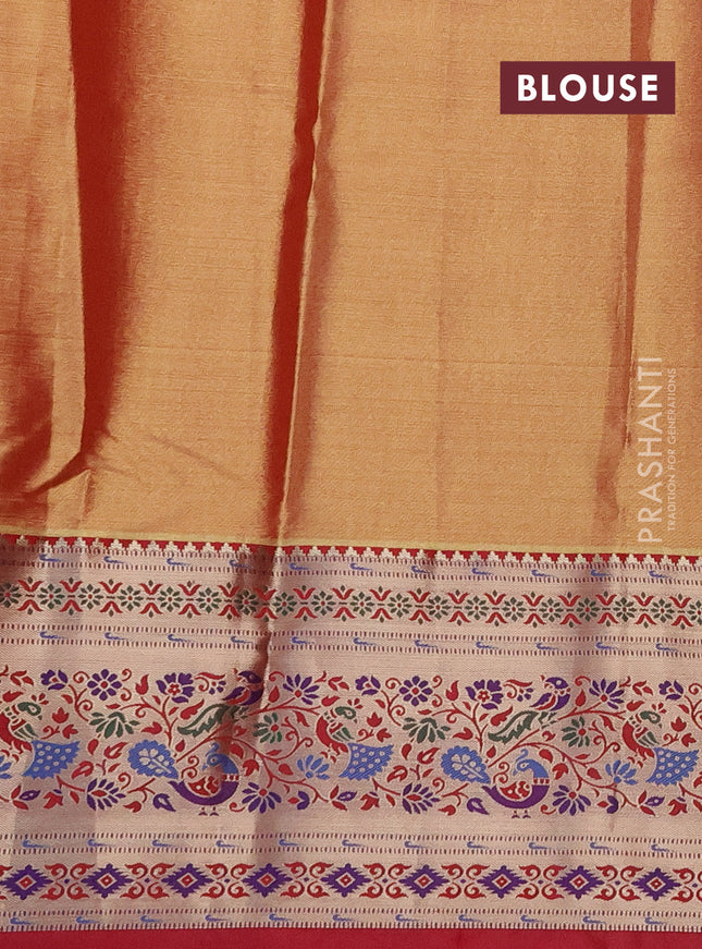 Tissue paithani silk saree mild lavender and reddish pink with allover silver zari woven brocade weaves and zari woven paithani style border