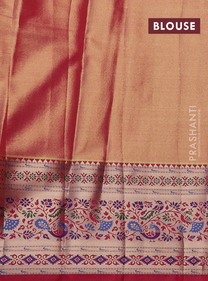 Tissue paithani silk saree light green and pink with allover silver zari woven brocade weaves and zari woven paithani style border