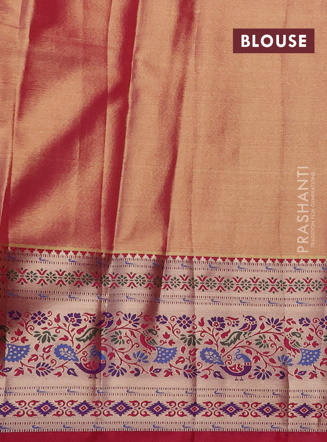 Tissue paithani silk saree light green and pink with allover silver zari woven brocade weaves and zari woven paithani style border