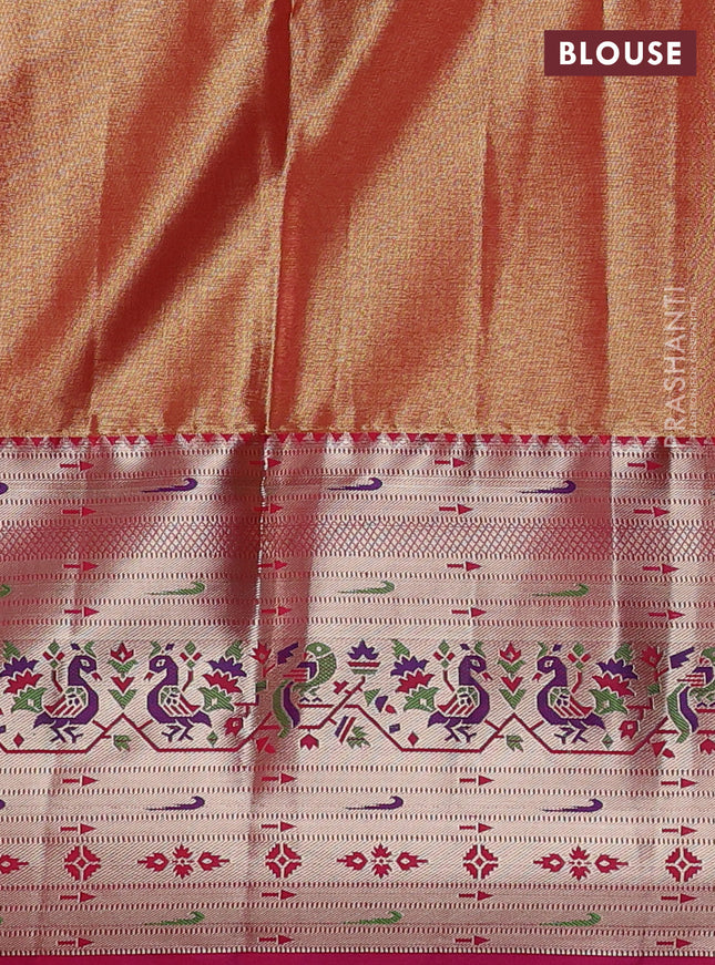 Tissue paithani silk saree gold and pink with allover zari woven brocade weaves and long zari woven paithani style border