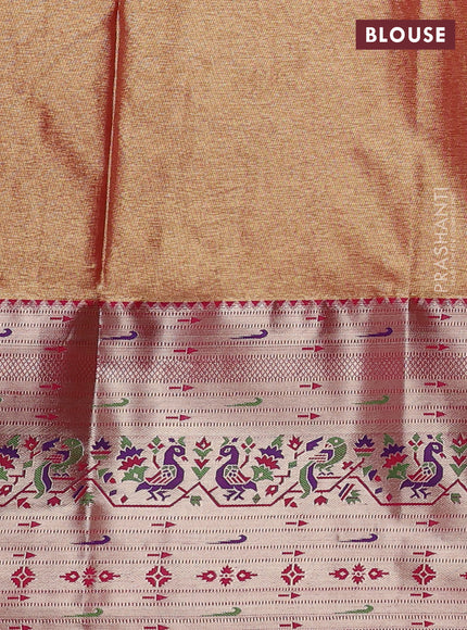 Tissue paithani silk saree pastel pink and pink with allover zari woven brocade weaves and long zari woven paithani style border
