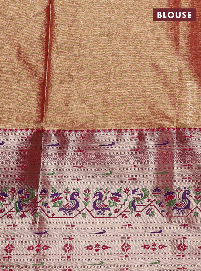 Tissue paithani silk saree pastel pink and pink with allover zari woven brocade weaves and long zari woven paithani style border