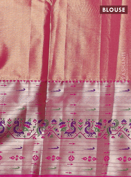Tissue paithani silk saree yellow and pink with allover zari woven brocade weaves and long zari woven paithani style border