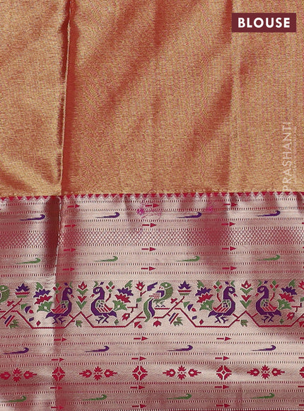 Tissue paithani silk saree green and pink with allover zari woven brocade weaves and long zari woven paithani style border