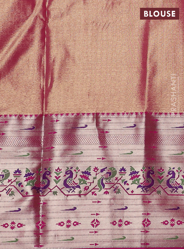 Tissue paithani silk saree blue and pink with allover zari woven brocade weaves and long zari woven paithani style border