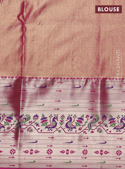 Tissue paithani silk saree pista green and pink with allover zari woven brocade weaves and long zari woven paithani style border