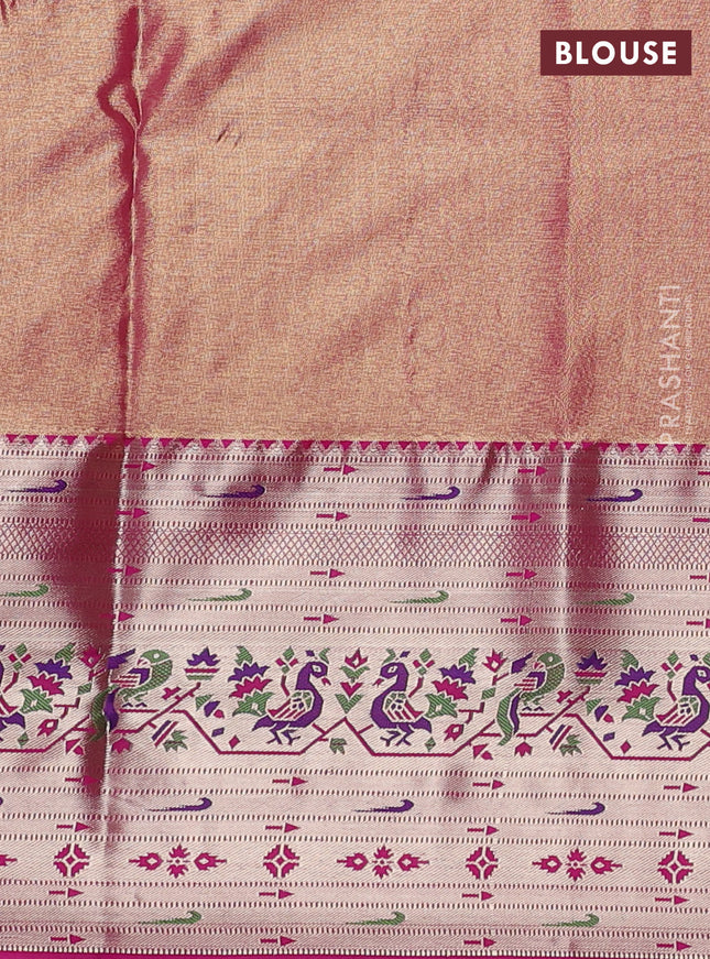 Tissue paithani silk saree pista green and pink with allover zari woven brocade weaves and long zari woven paithani style border