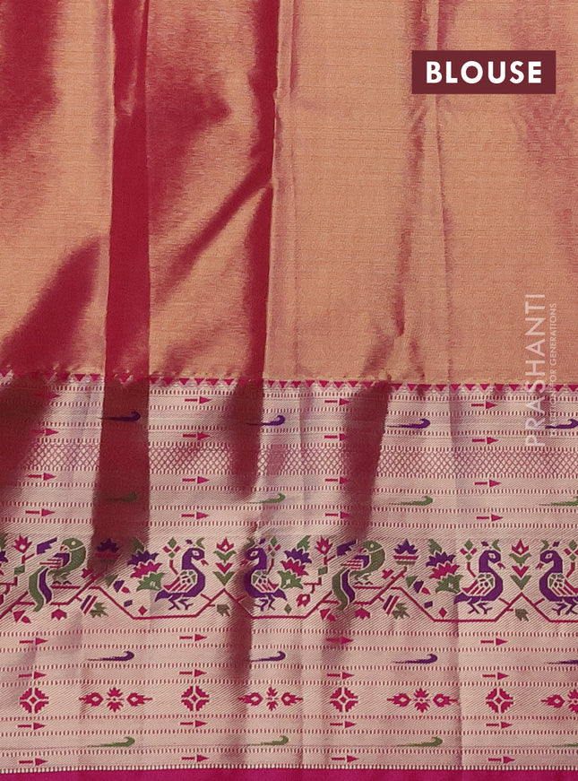 Tissue paithani silk saree gold and pink with allover zari woven brocade weaves and long zari woven paithani style border
