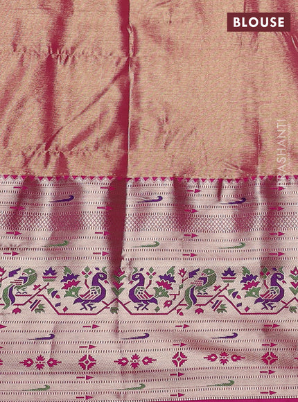 Tissue paithani silk saree light green and pink with allover zari woven brocade weaves and long zari woven paithani style border