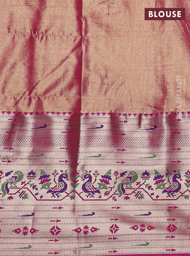 Tissue paithani silk saree light green and pink with allover zari woven brocade weaves and long zari woven paithani style border