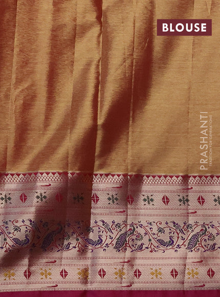 Tissue paithani silk saree lavender shade and pink with allover silver zari woven brocade weaves and zari woven paithani style border
