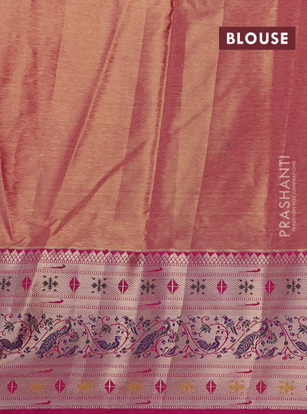 Tissue paithani silk saree peach pink and pink with allover silver zari woven brocade weaves and zari woven paithani style border