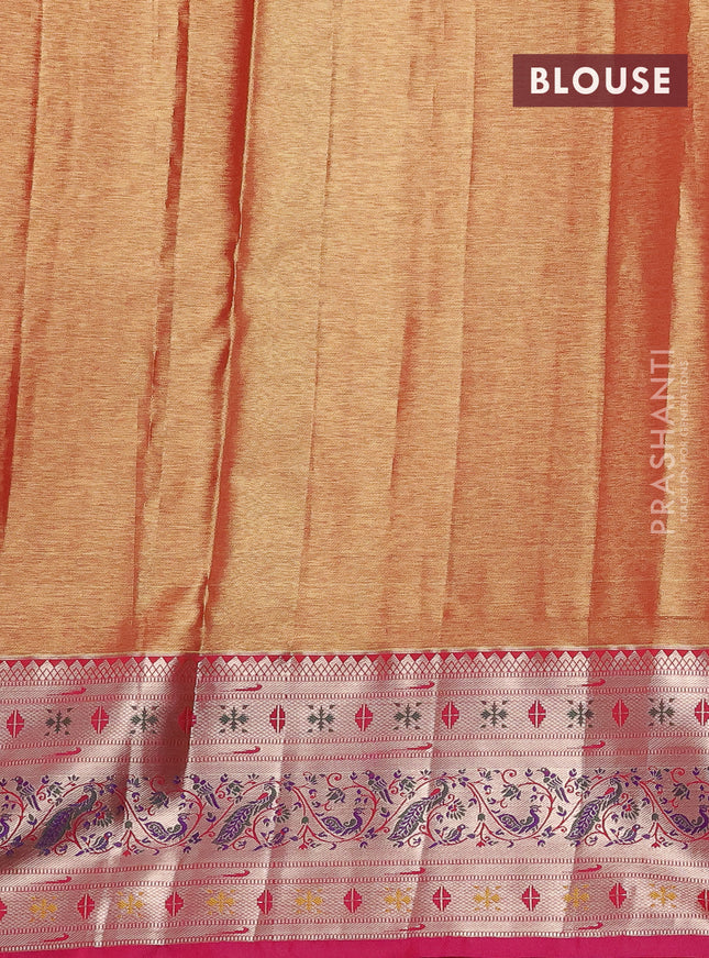 Tissue paithani silk saree cream and pink with allover silver zari woven brocade weaves and zari woven paithani style border
