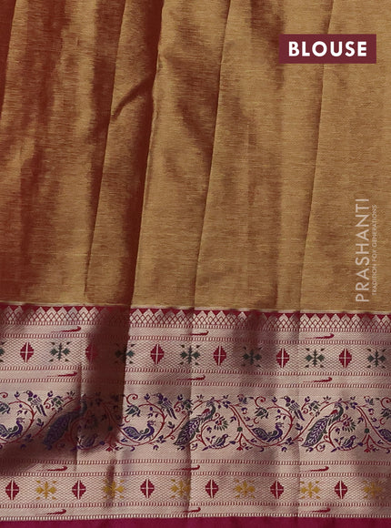 Tissue paithani silk saree beige and magenta pink with allover silver zari woven brocade weaves and zari woven paithani style border