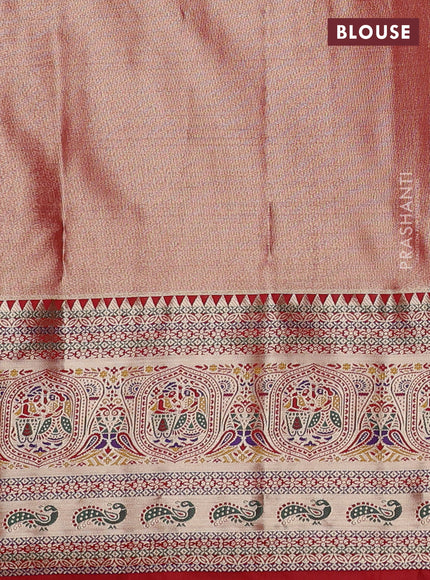 Tissue paithani silk saree lavender shade and red with allover zari woven brocade weaves and long zari woven paithani style border