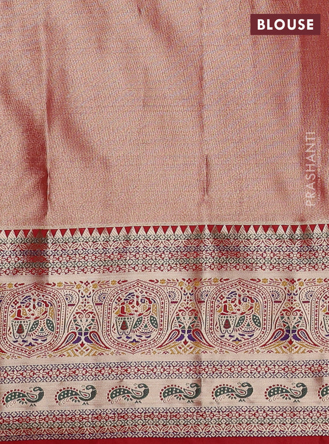 Tissue paithani silk saree lavender shade and red with allover zari woven brocade weaves and long zari woven paithani style border