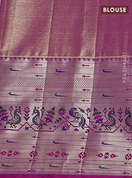 Tissue paithani silk saree light green and magenta pink with allover zari woven brocade weaves and long zari woven paithani style border