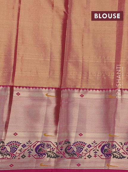Tissue paithani silk saree lavender shade and pink with allover zari woven brocade weaves and long zari woven paithani style border