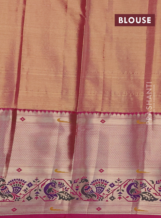 Tissue paithani silk saree lavender shade and pink with allover zari woven brocade weaves and long zari woven paithani style border