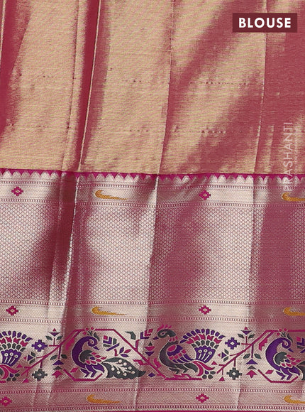 Tissue paithani silk saree pastel shade and pink with allover zari woven brocade weaves and long zari woven paithani style border