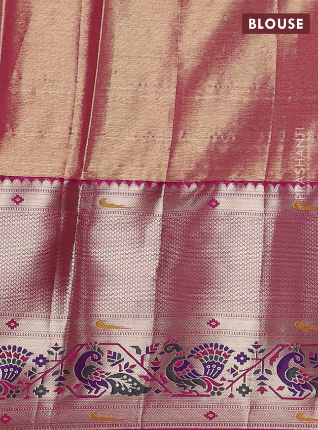 Tissue paithani silk saree pastel shade and pink with allover zari woven brocade weaves and long zari woven paithani style border