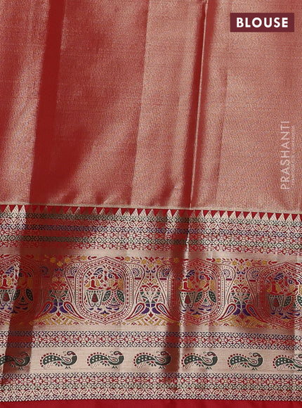 Tissue paithani silk saree blue and red with allover zari woven brocade weaves and long zari woven paithani style border